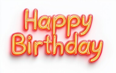 Of Happy Birthday made of glowing neon tubes isolated on white background