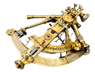 Antique Brass Sextant, Vintage Nautical Navigation Instrument on Transparent Background	