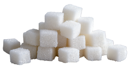 Stack of neatly arranged sugar cubes, bright white texture, isolated on a clean background. --ar 16:9