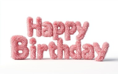 Of Happy Birthday made of fluffy bunny fur arranged into letters isolated on white background