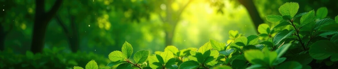 Twinkling light filters through dense foliage, greenery, nature, leaves