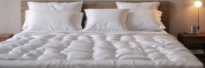 Unmade hotel mattress with pillows and bedding , hotel room decor, rumpled sheets
