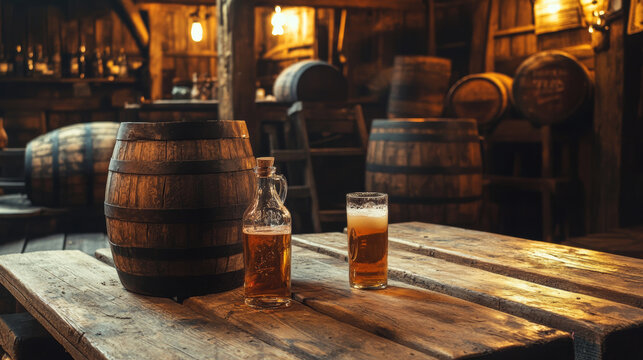 Western party cartoon banners, cowboy saloon building facade and interior with alcohol drinks stand on wooden old style table. Invitation to Wild west tavern, retro pub or bar Vector promotional