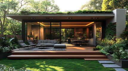 Luxury home with wooden terrace design high resolution hd photo