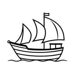 Lugger Silhouette Line Art Vector for Marine Logos