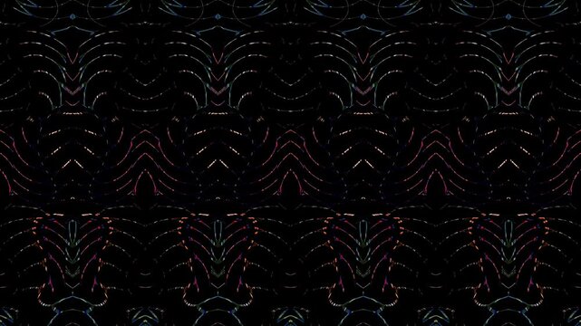 3D Abstract shining bright lines set wave, colorful, black background	
