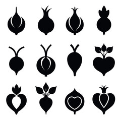 Vector Set of Black and White Root Vegetables