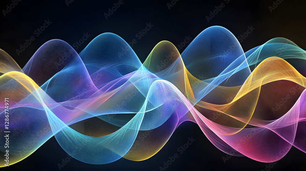 Poster colorful wave of light on black background creating an abstract visual effect in a mesmerizing displ