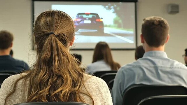 1_Driver's Education Classroom with Students Watching Safety Video