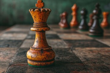 Fototapeta premium The chess setup has the King and Knight positioned against a dark background