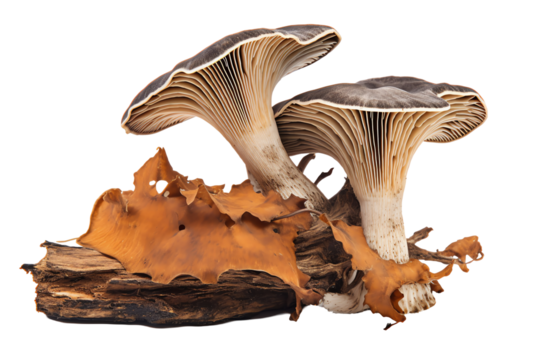 Isolated Mushrooms on Log