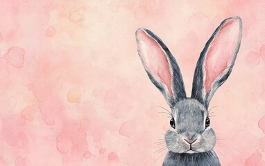Obraz premium Soft watercolor bunny ears peeking from a pastel pink background Easter
