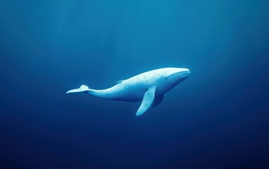 Fototapeta premium Whale on an ocean blue 3D background minimalistic mockup with space for text