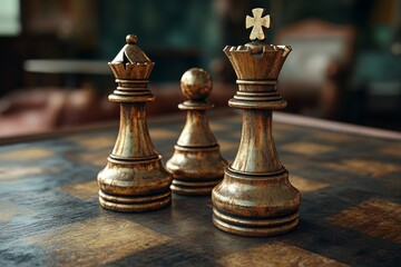 Fototapeta premium The Golden King and Queen Chess piece is a concept that signifies the strategic and competitive nature of business