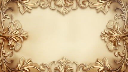 Golden floral ornament creating a luxurious frame on beige background