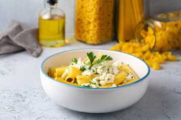 Delicious dishes; Cheese Sauce Penne Pasta (Turkish name; peynirli makarna)