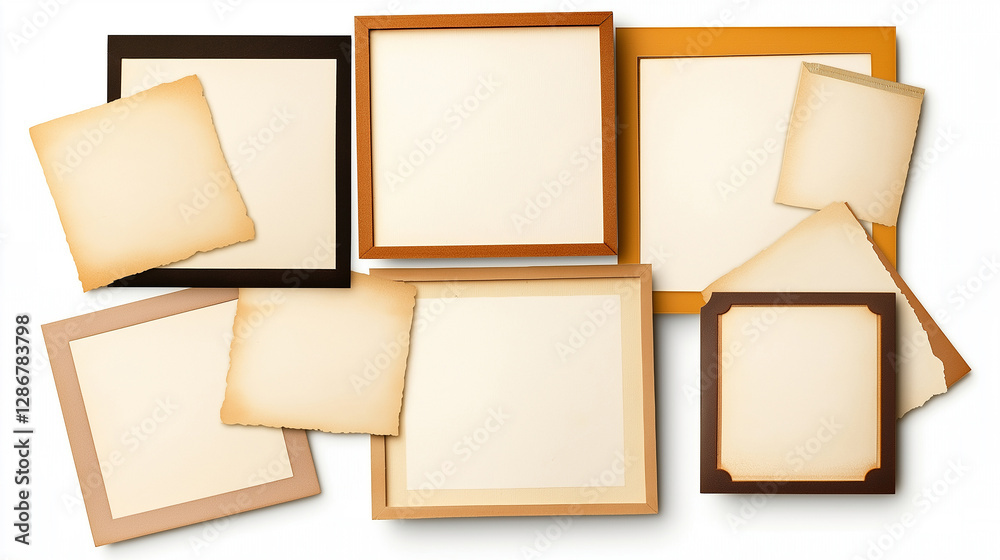 Poster Empty picture frames and old paper showing a blank background