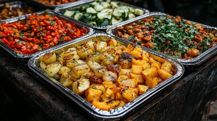 Obraz premium Buffet food trays, outdoor event