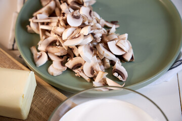 top view of sliced mushrooms in a plate