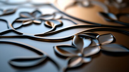 Intricate Metal Floral Design: A Close-Up of Elegant Embossed Artwork
