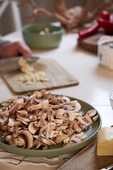 top view of sliced mushrooms in a plate
