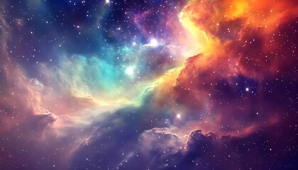Obraz premium Cosmic nebula, colorful space clouds, vibrant galaxy, swirling cosmic dust, interstellar gas, celestial colors, deep space, starry background, astronomical phenomenon, ethereal cosmos.