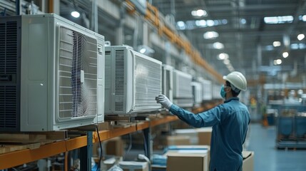 Fototapeta premium Production of air conditioners in the factory
