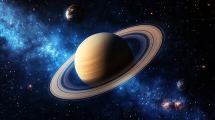Fototapeta premium Stunning artistic depiction of saturn with brilliant rings illuminated by distant cosmic stars