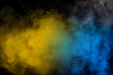 Blue and yellow steam on a black background.