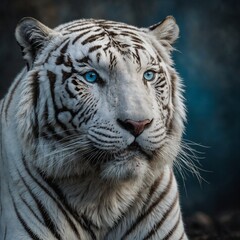 Fototapeta premium Ultra-Detailed Animal Portrait – White tiger with piercing blue eyes.
