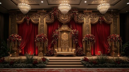 Fototapeta premium Grand wedding stage with floral arrangements high resolution hd photo