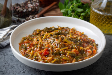 Traditional Turkish cuisine purslane dish (Turkish name; semizotu yemegi)