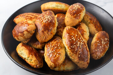 Delicious Turkish food; dill cheese pastry, Turkish name; dere otlu peynirli pogaca