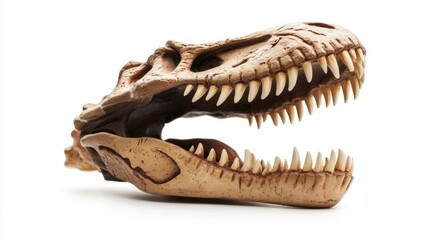 Close-up of a T-Rex figurine's jaw and teeth, showcasing prehistoric predator's fierce anatomy.

