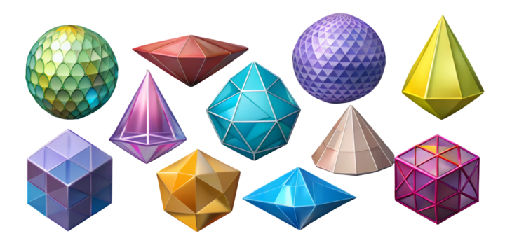 Flying 3D Geometric Shapes - High-Resolution Image for Modern and Abstract Design Themes.diamond, crystal, .AI Generated.
