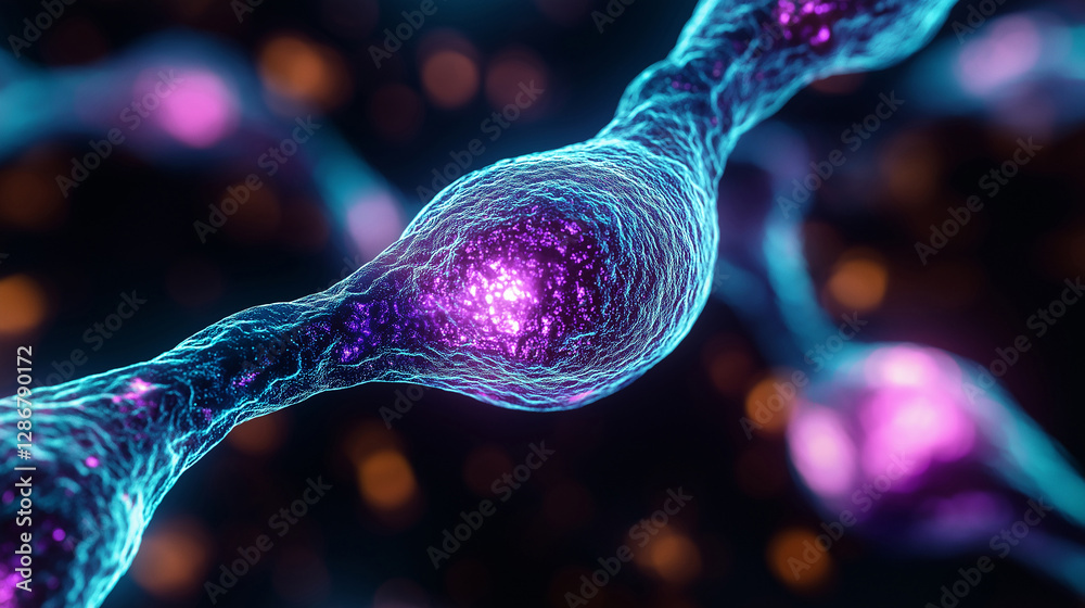 Aufkleber glowing cells communicating with electrical signals in nervous system