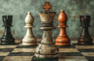 The concept of business ideas and competition is likened to a battle on a chess board game, incorporating strategy ideas, with chess figures set against a dark background