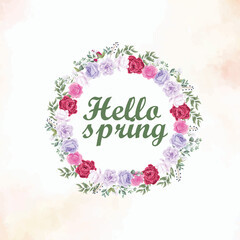 Hello Spring festival floral frame social media template sale flyer design concept special post