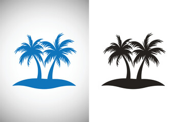 Two Palm Tree Island silhouette Vector illustration