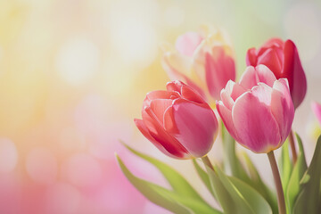 Naklejka premium Spring flowers on a soothing pastel background, concept of spring time