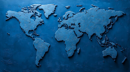 Textured Blue World Map on Abstract Background