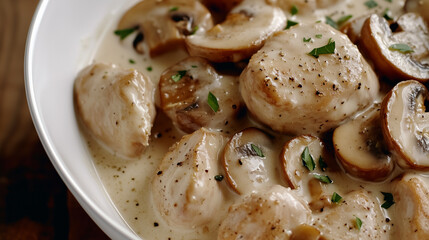 Creamy Pork Tenderloin Stew with Mushrooms in a Rich Sauce