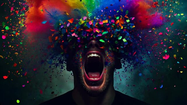 Intense scream of ego death  abstract art reflecting profound emotion and cosmic elements