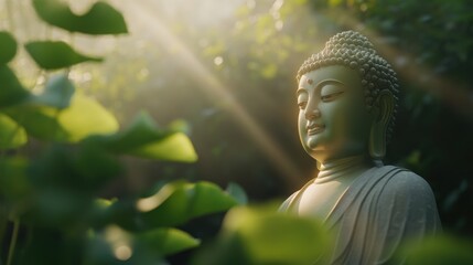 Buddha Statue Illuminated by Sunlight – Peace and Spiritual Serenity