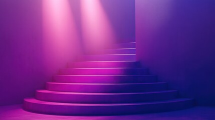 Illuminated Staircase with Pink and Purple Lights in an Abstract Room