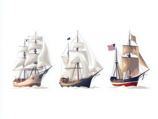 Voiliers anciens sur fond blanc