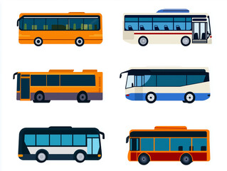 Icônes de bus en flat design sur fond blanc