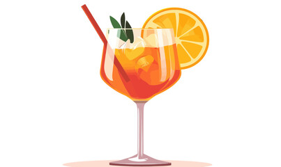 Vibrant Aperol Spritz Cocktail Illustration with Orange Slice in Minimalist Style