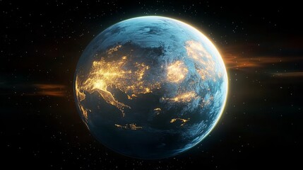 Obraz premium Earth at Night City Lights from Space, Global Illumination, Space Exploration Earth, Night Sky