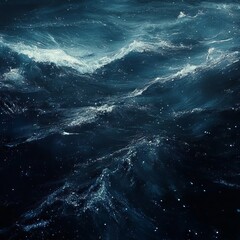 Fototapeta premium Waves crashing in a dark ocean scene, showcasing the sea's power and depth.